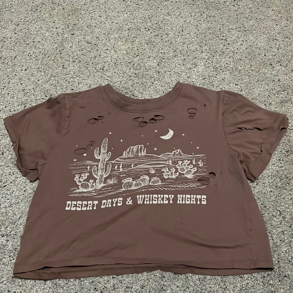 Desert Days and Whiskey Nights brown holed cropped t-shirt